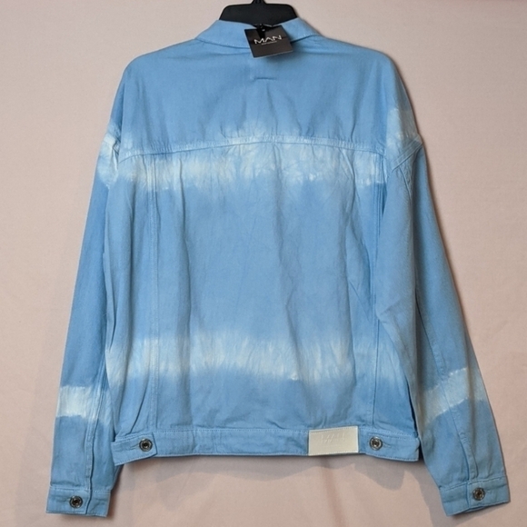 Boohoo Man Light Blue Tie Dye Striped Denim Jacket with Pockets size Small - Picture 4 of 8